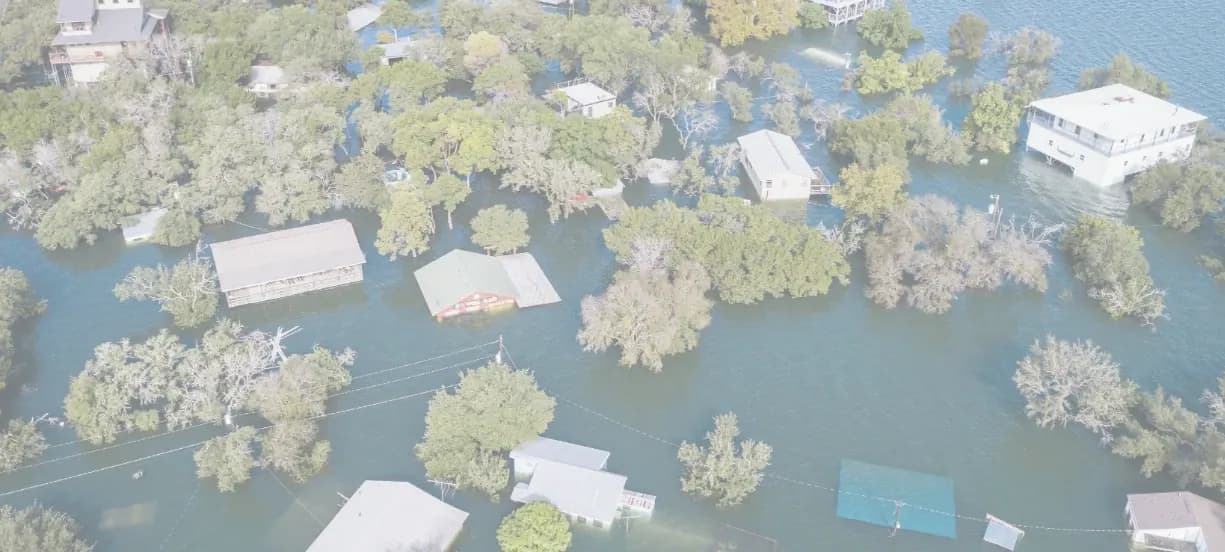 Aerial view of a neighborhood under floodwater
